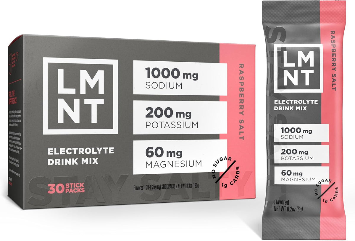 LMNT Zero Sugar Electrolytes – Raspberry Salt | Drink Mix | 30 Sticks