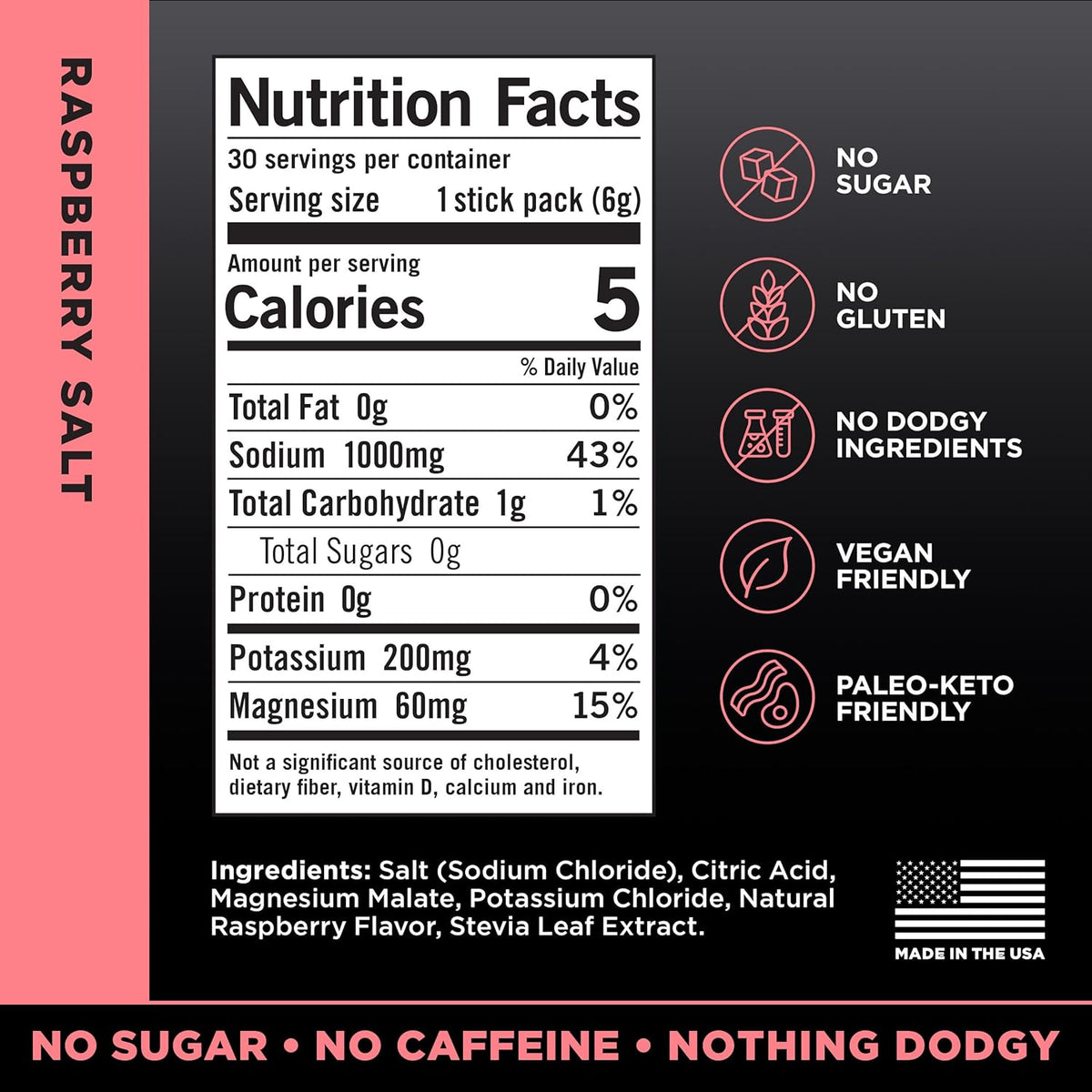 LMNT Zero Sugar Electrolytes – Raspberry Salt | Drink Mix | 30 Sticks