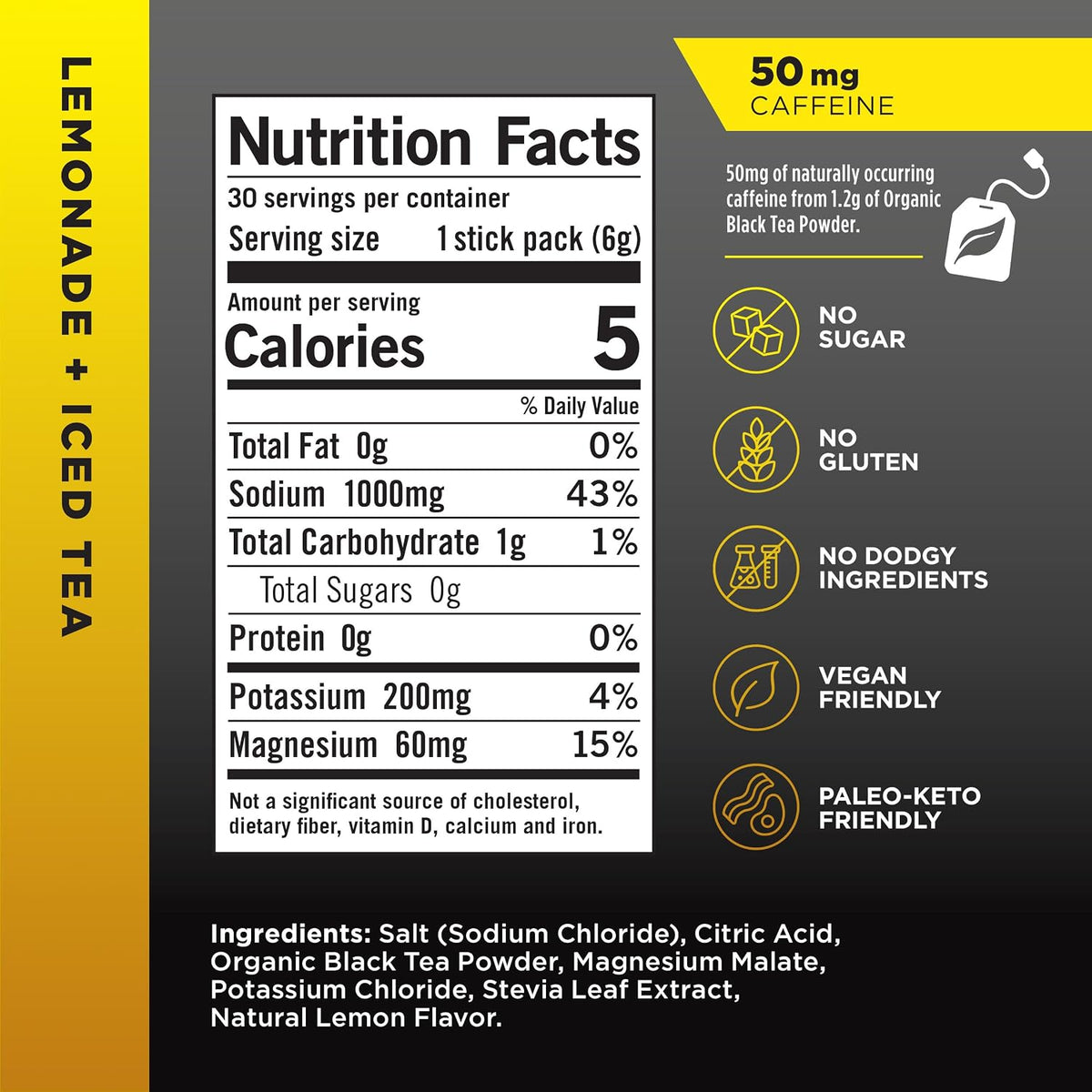 LMNT Zero Sugar Electrolytes – Lemonade Iced Tea | Drink Mix | 30 Sticks