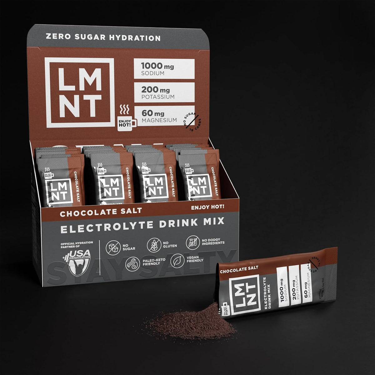 LMNT Zero Sugar Electrolytes – Chocolate Salt | Drink Mix | 30 Sticks