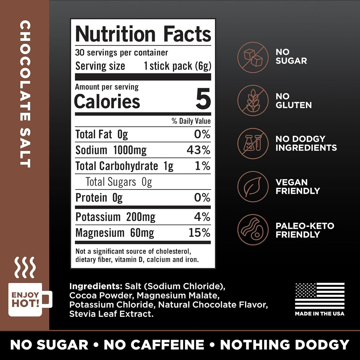 LMNT Zero Sugar Electrolytes – Chocolate Salt | Drink Mix | 30 Sticks