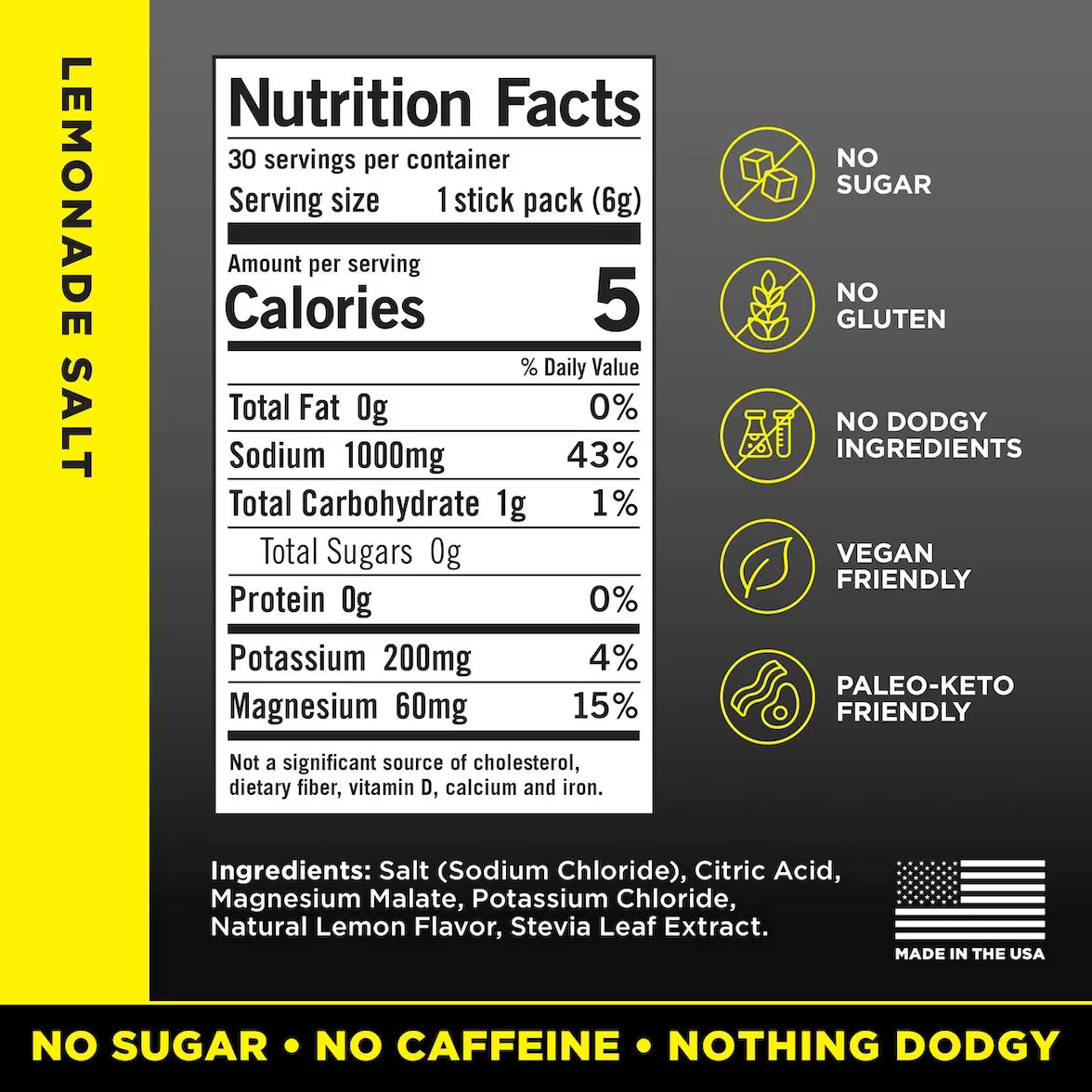 LMNT Zero Sugar Electrolytes – Lemonade Salt | Drink Mix | 30 Sticks