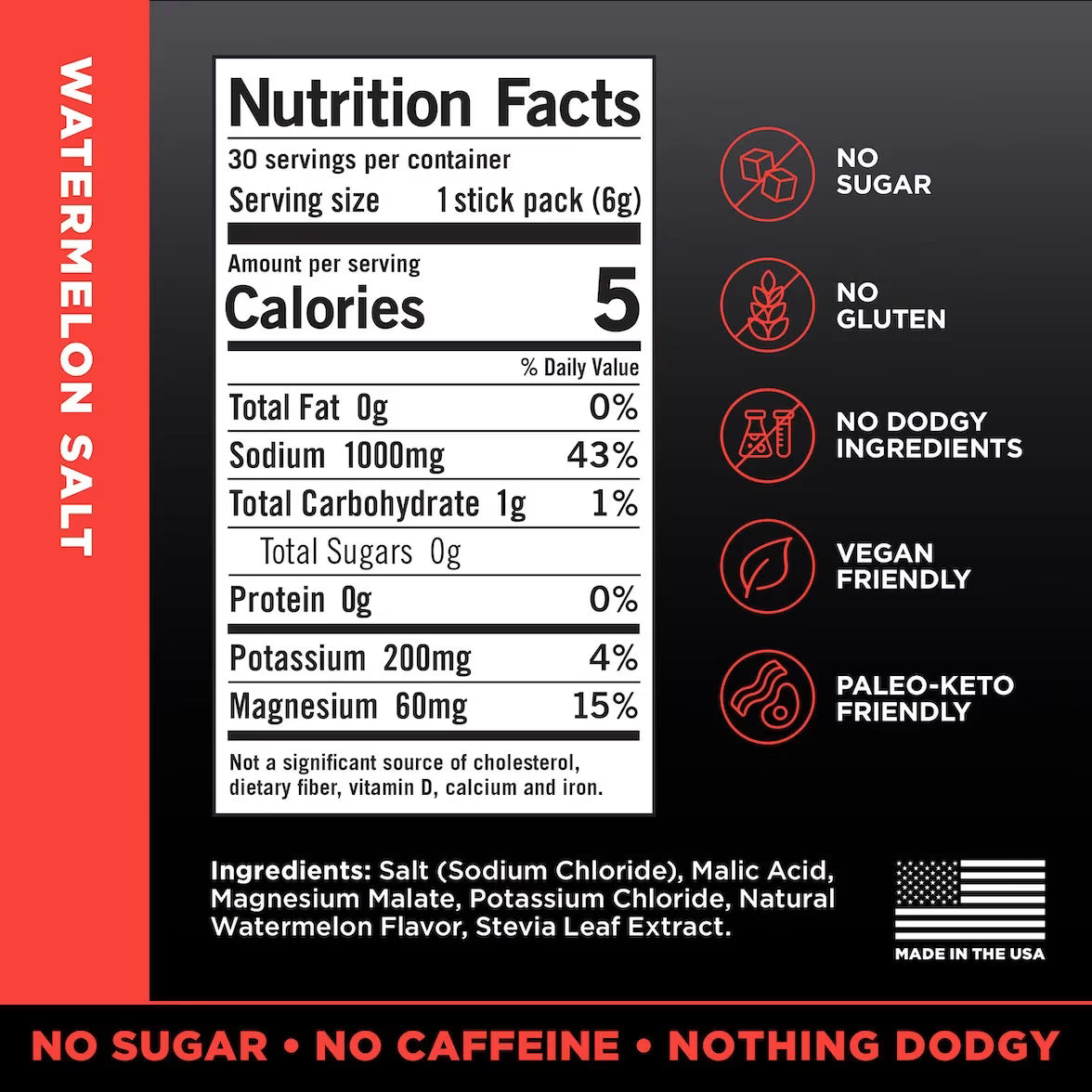 LMNT Zero Sugar Electrolytes – Watermelon Salt | Drink Mix | 30 Sticks